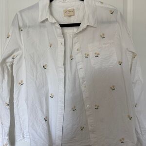 Sezane White Floral Embroidered Shirt